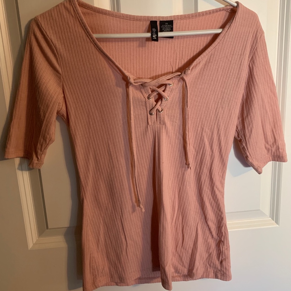 Quarter Sleeve Lace Up Front Shirt